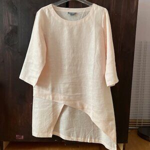 Go by GoSilk Linen Asymmetrical Hem Tunic in Blush Pink, Size L